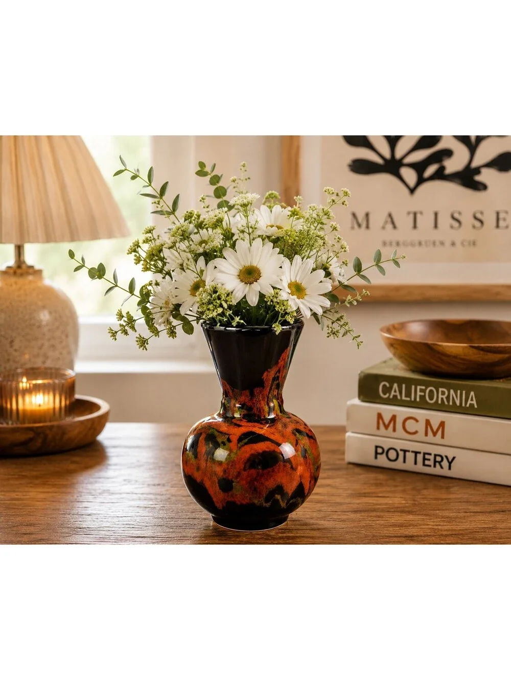 Vintage MCM California Originals Drip Glaze Vase Black Orange Green